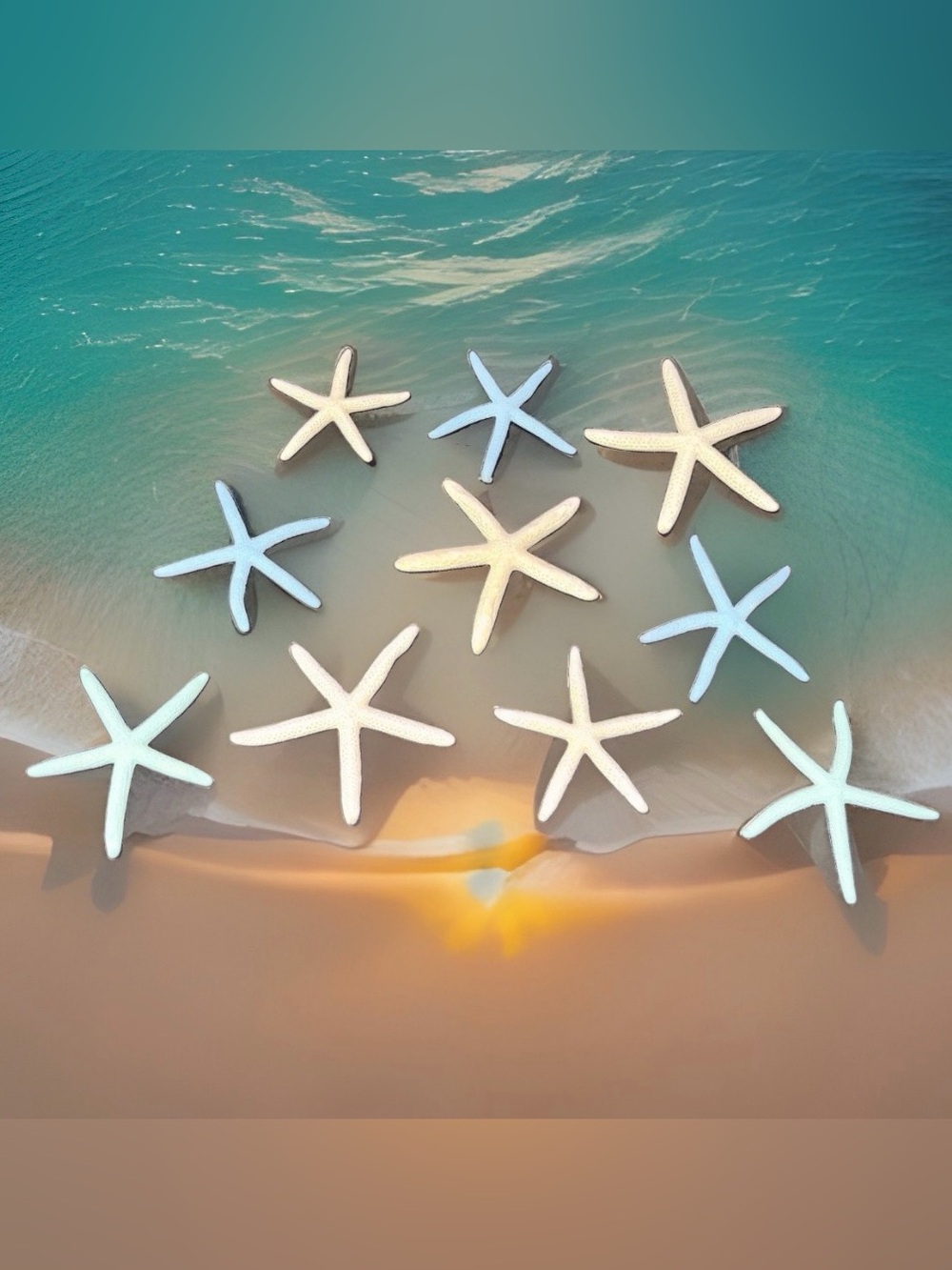 10 Pc Mixed Natural Dried Real Starfish Set Blue Cream Seafoam Coastal Decor